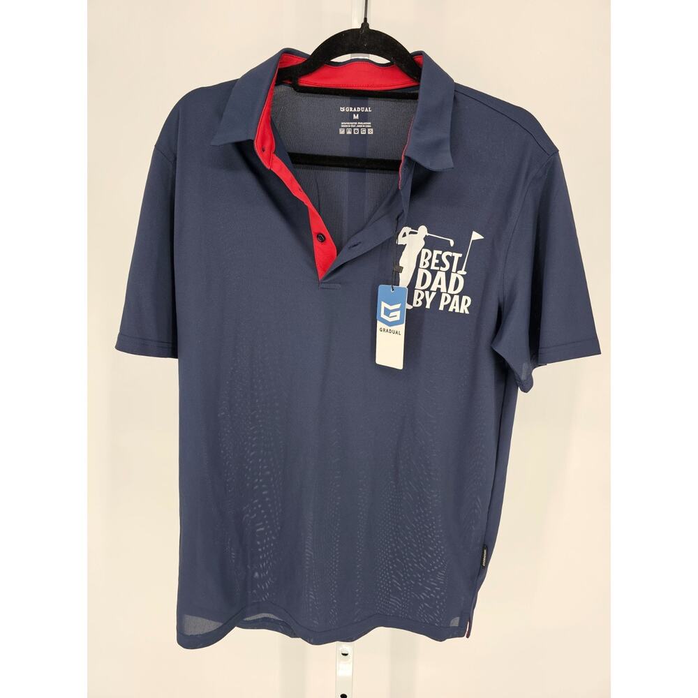 Gradual Mens Sz M Short Sleeve Polo Shirt Best Dad by Par Golfing NEW